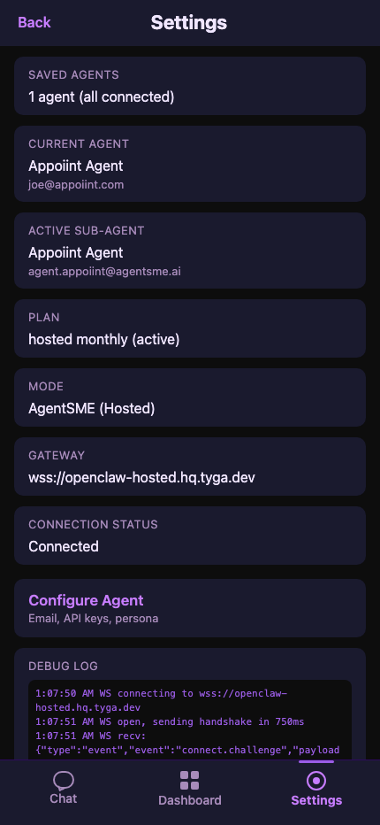 AgentSME Settings on Android
